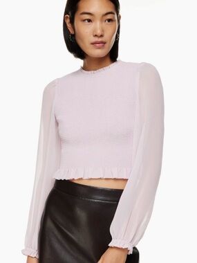 Aritzia Puff Long Sleeve Tempest Blouse in Light Baby Pink
